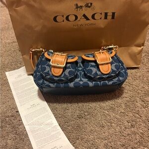 Coach Navy and Tan Shoulder Bag